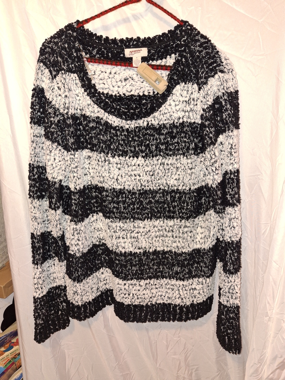 Arizona Jean Company Black and White Striped Scoop Neck Sweater XL SUPER SOFT